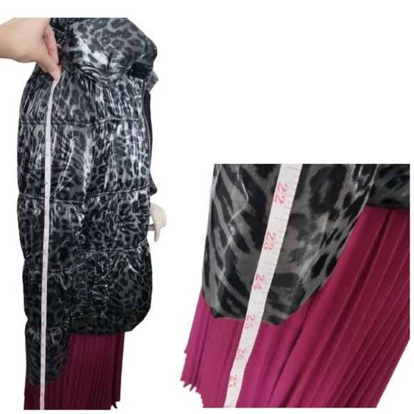 Shiny Animal Printed Gray/Black Belted  Puffy Jacket - Picture 11 of 12